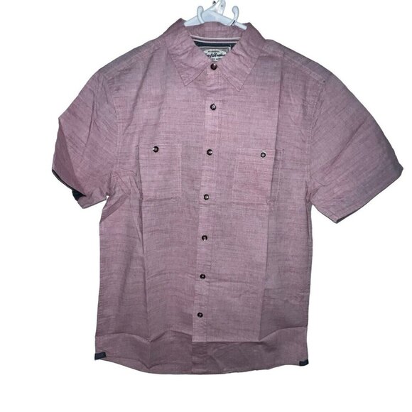 Flag and Anthem Mens Short‎ Sleeve Button Down Shirt Mauve Red Size Small New - Picture 1 of 10